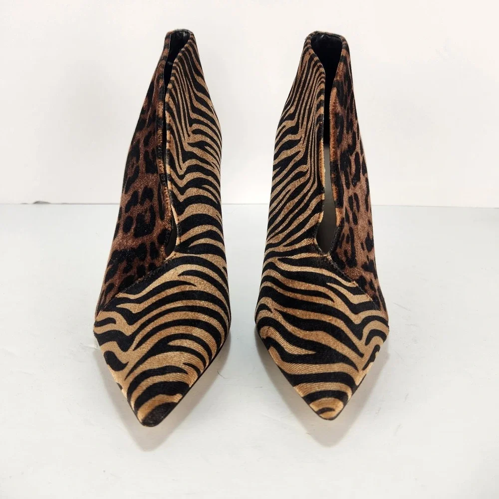 Aldo Women's Elegant Dressy Animal Print‎ Velvet Pointy Toe Booties Size 6.5